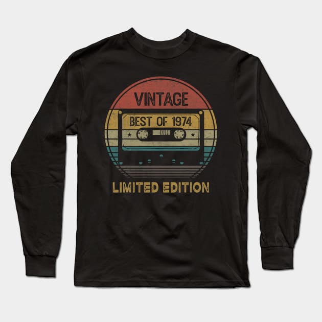 Best Of 1974 50th Birthday Gifts Vintage Cassette Tape Long Sleeve T-Shirt by Mitsue Kersting